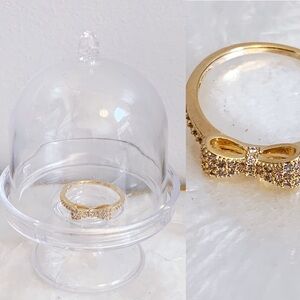 Gold Tone CZ Bow Thin Dainty Ring New